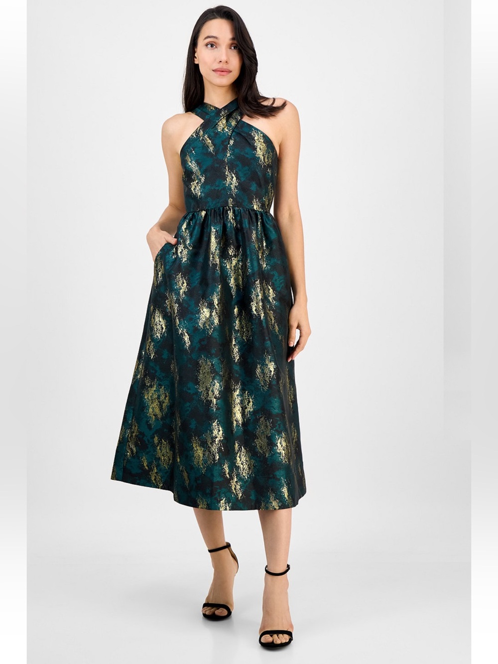 NEW | Anne Klein | Crossover Neck Metallic Dress